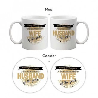 Husband Wife Of The Year Couple Mugs with Coasters Coffee mug Delivery Jaipur, Rajasthan